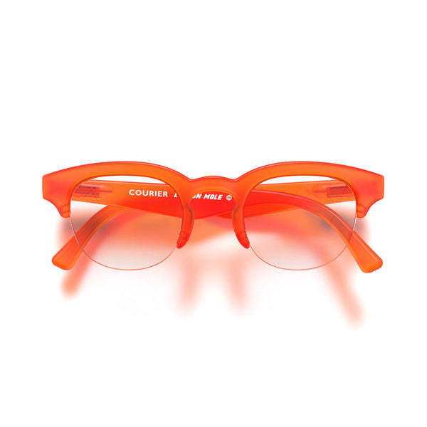 Courier reading glasses in rubberised fluorescent transparent orange