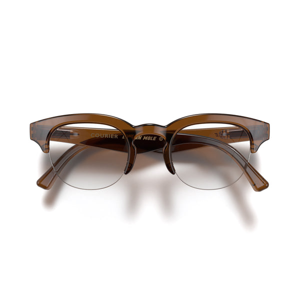 Courier reading glasses in gloss transparent brown