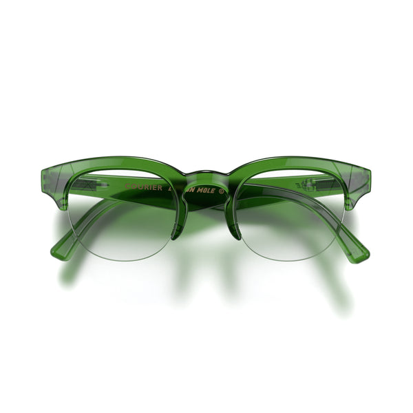 Courier reading glasses in gloss transparent green