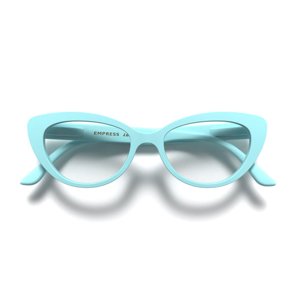 Empress reading glasses in rubberised powder blue