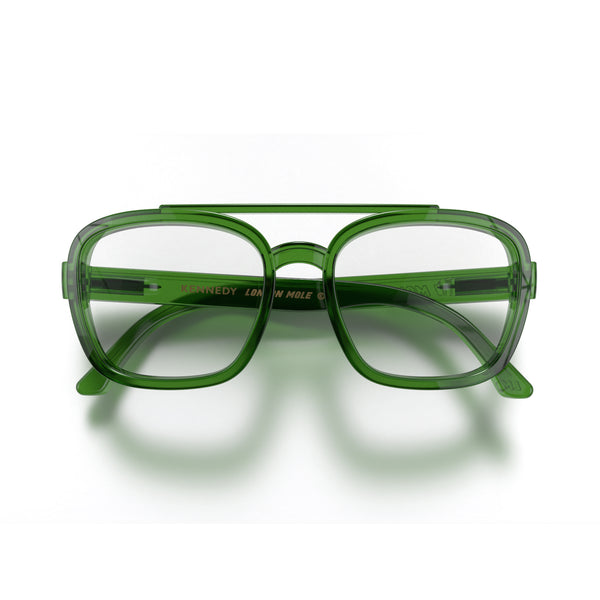 Kennedy reading glasses in gloss transparent green