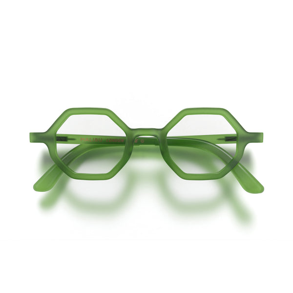 Malibu reading glasses in rubberised transparent green