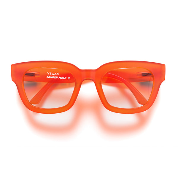 Vegas reading glasses in rubberised fluorescent transparent orange