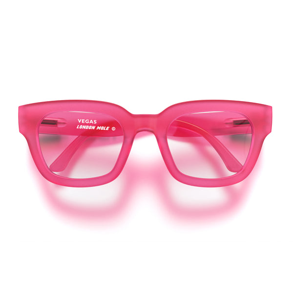 Vegas reading glasses in rubberised fluorescent transparent pink