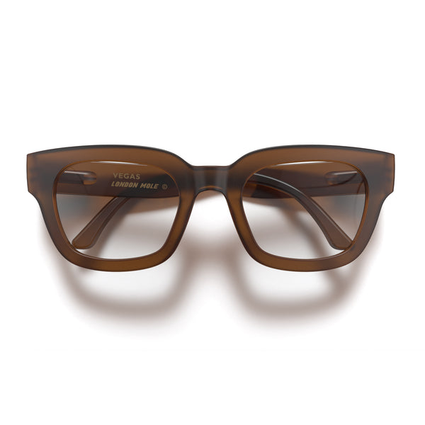 Vegas reading glasses in rubberised transparent brown