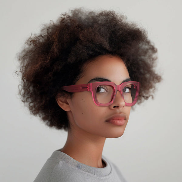 Vegas reading glasses in rubberised fluorescent transparent pink