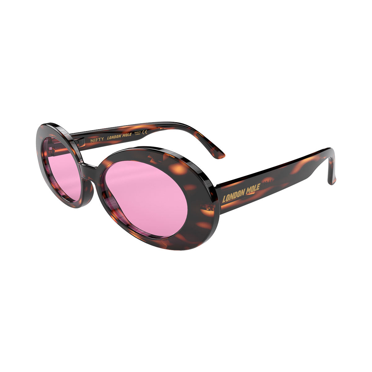 Nifty sunglasses in gloss tortoiseshell with pink lenses